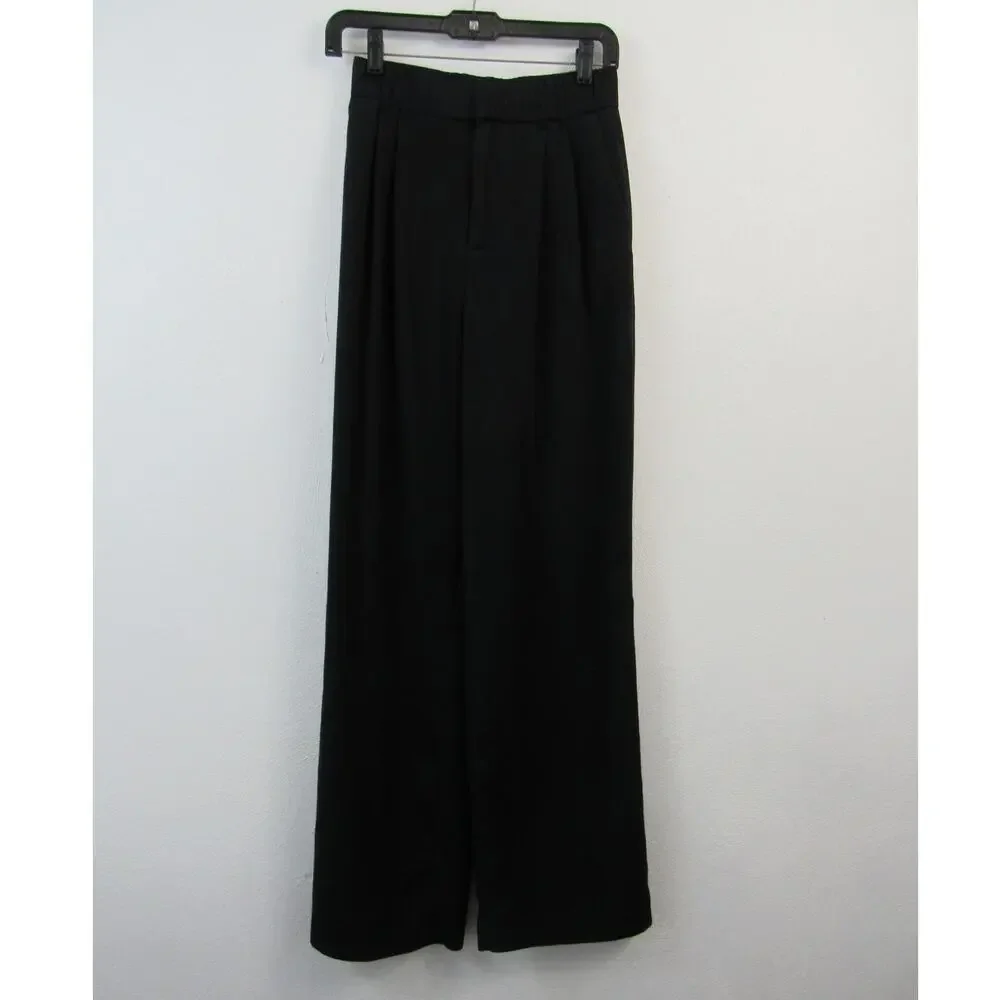 Zara XS Black Trouser Pants Pleated High Rise Wide Leg Comfort